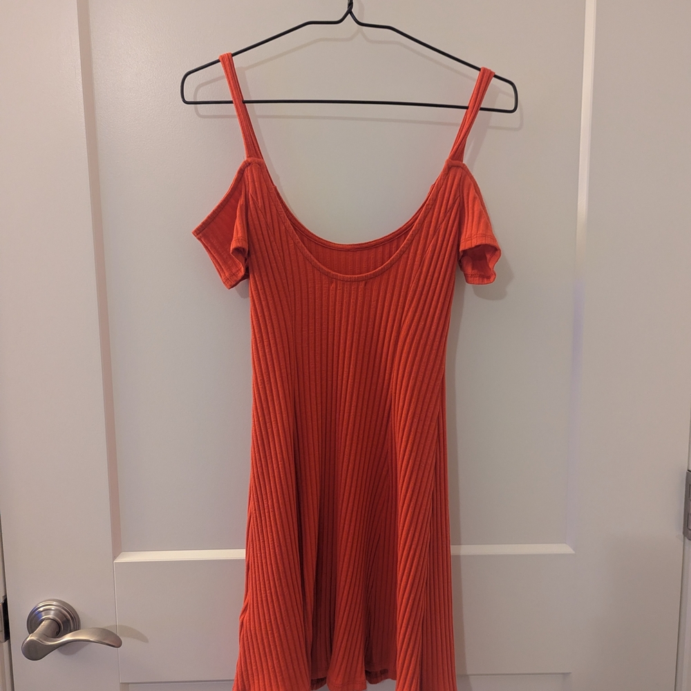 Silence + Noise Vibrant Orangish Red Ribbed Mini Dress